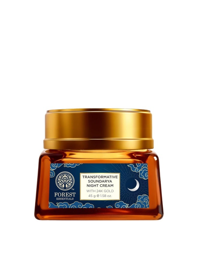 فورست اسينشالز كريم ساوندريا الليلي الأكثر مبيعًا من فورست إسينشالز مع الذهب عيار 24 قيراطًا | إصلاح مضاد للشيخوخة طوال الليل | مع الباكوتشيول وحمض الهيالورونيك | مرمم ومغذي 45 جرام - Image 1